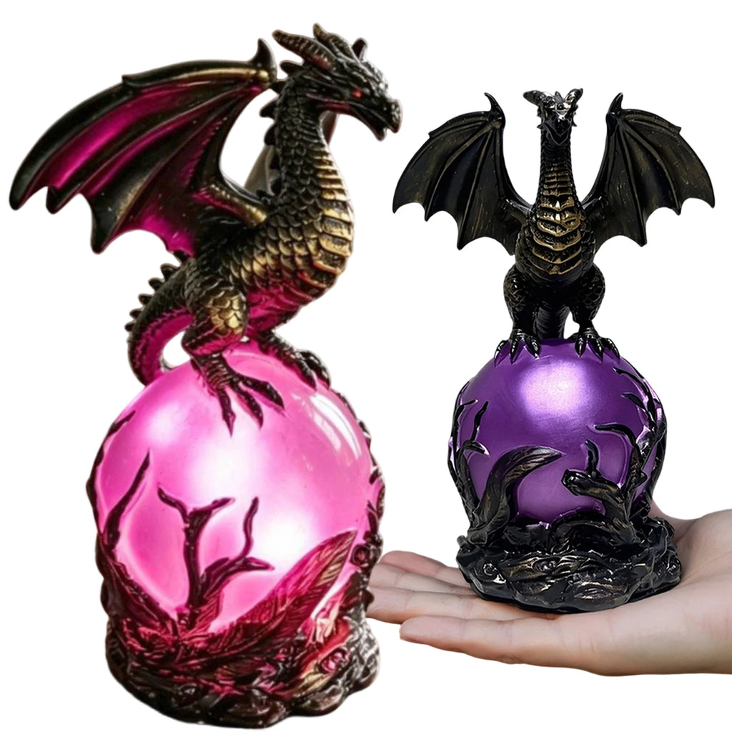 Resin Gothic Dragon LED Crystal Ball Lamp USB Powered Fantasy Dragon Night Light Mystic Orb Light for Dark Aesthetic Decor