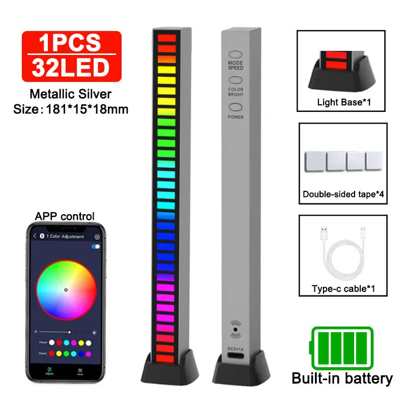 Sound Pickup Light RGB Colourful LED Lights App Controls Music Rhythm Neon Light Voice Activated Ambient Atmosphere Night Lights