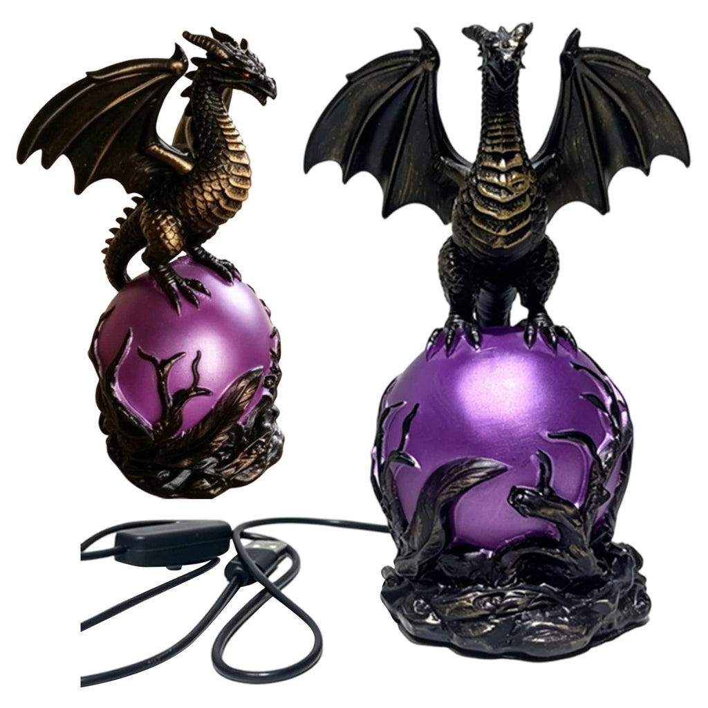 Resin Gothic Dragon LED Crystal Ball Lamp USB Powered Fantasy Dragon Night Light Mystic Orb Light for Dark Aesthetic Decor