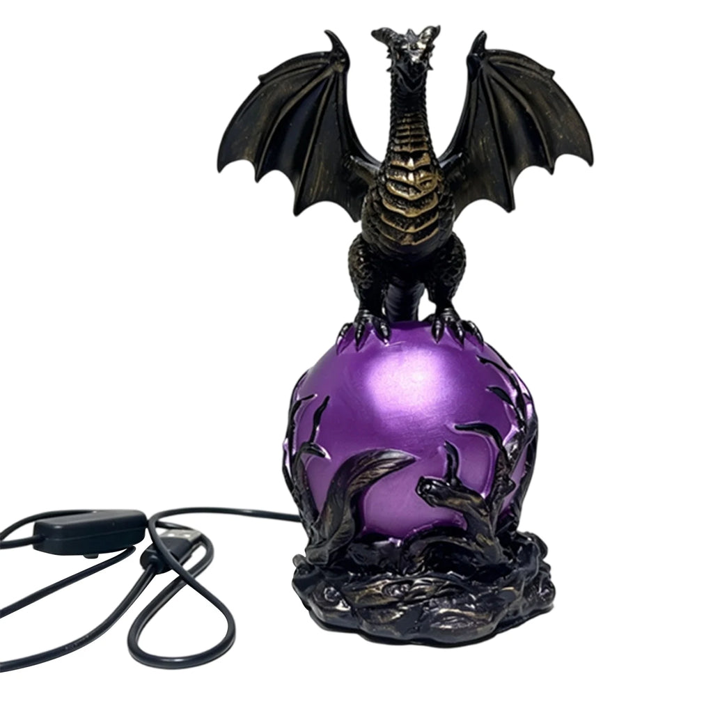 Resin Gothic Dragon LED Crystal Ball Lamp USB Powered Fantasy Dragon Night Light Mystic Orb Light for Dark Aesthetic Decor