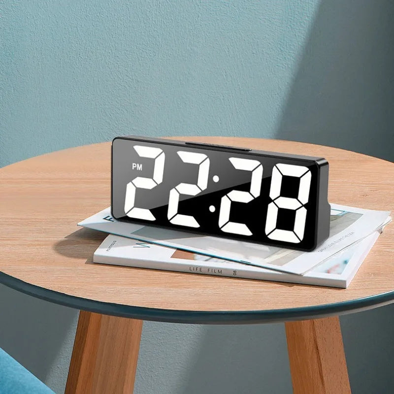 Digital Clock LED Wake up Light Alarm Clock Bedroom Electronic Desktop Clock with Temperature Display Adjustable Brightness