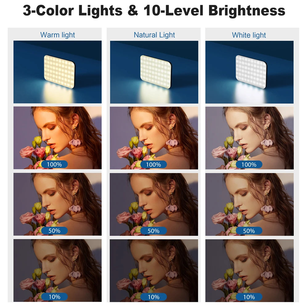 Selfie Light 60 LED 2200Mah Cell Phone Fill Light 7 Modes 10-Level Brightness Portable Clip on Light for Camera /Tablet/Laptop