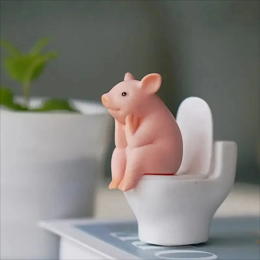 Adorable Pink Pig on Toilet Figurine - Whimsical PVC Decor for Home, Office, & Car | Ideal Gift for Friends | Versatile Indoor