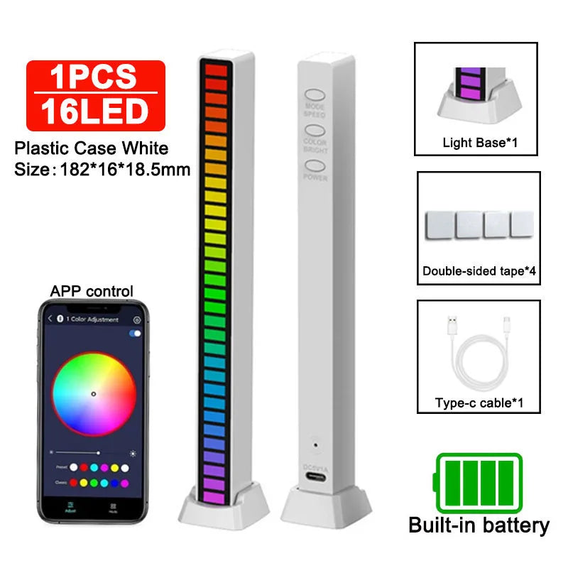 Sound Pickup Light RGB Colourful LED Lights App Controls Music Rhythm Neon Light Voice Activated Ambient Atmosphere Night Lights