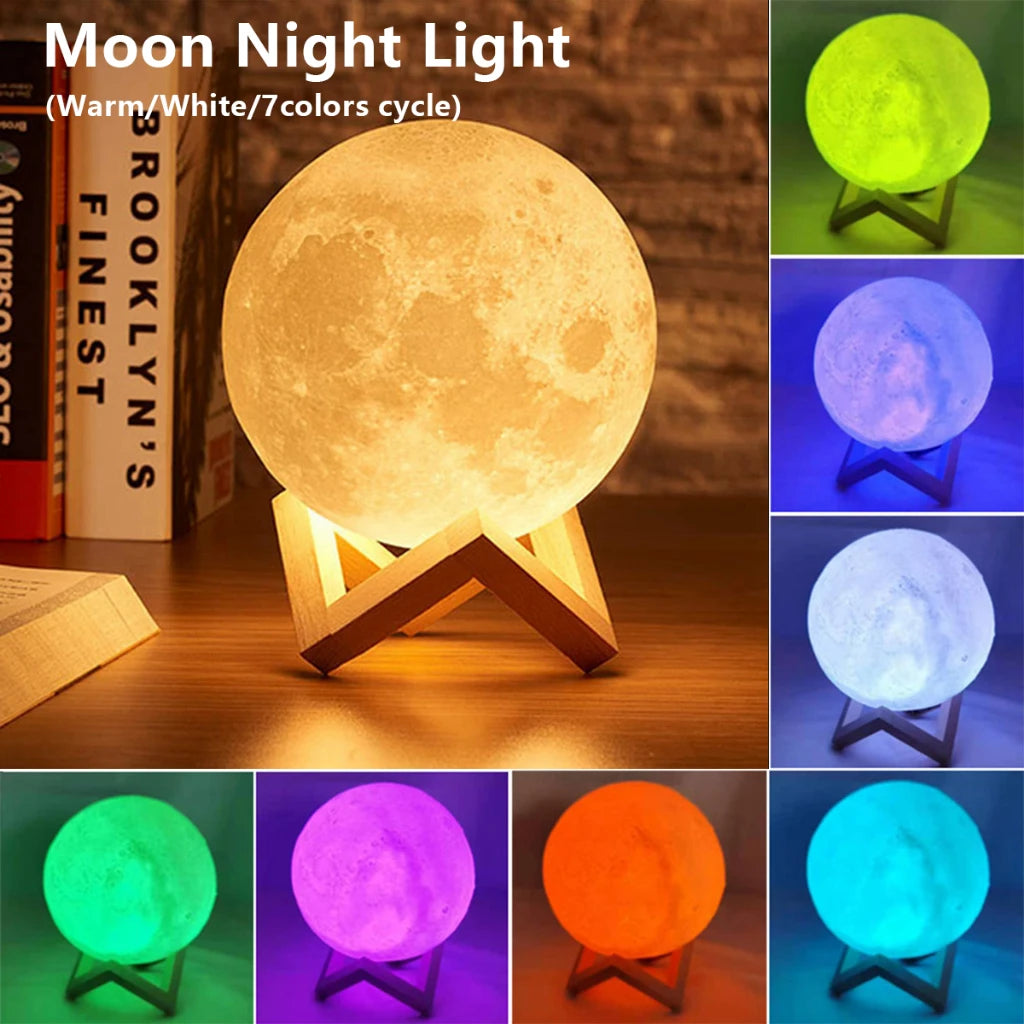 6CM 8CM Moon Shape Night Light Warm/Cool White Globe Bedside Lamp Multicolor Toggle Switch LED Light with Battery Powered