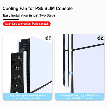 Gaming Cooler Fan Efficient Cooling System with LED Light Noise Reduction for PS5 Slim Cooling Fan Disc and Digital Console