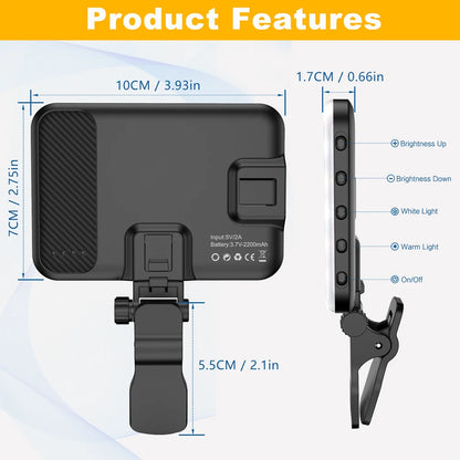 Selfie Light 60 LED 2200Mah Cell Phone Fill Light 7 Modes 10-Level Brightness Portable Clip on Light for Camera /Tablet/Laptop