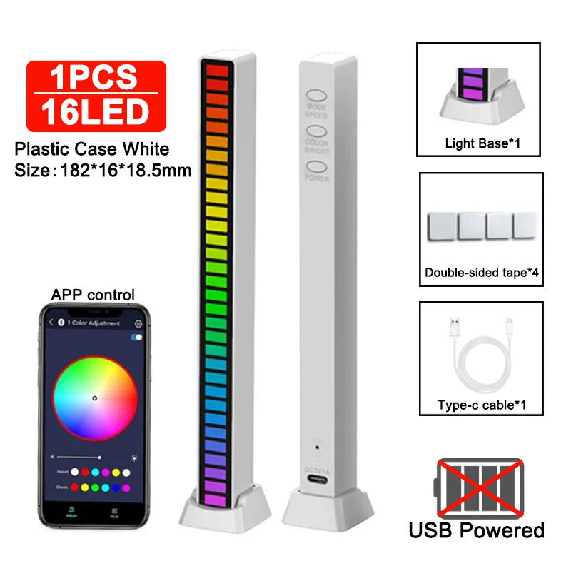 Sound Pickup Light RGB Colourful LED Lights App Controls Music Rhythm Neon Light Voice Activated Ambient Atmosphere Night Lights