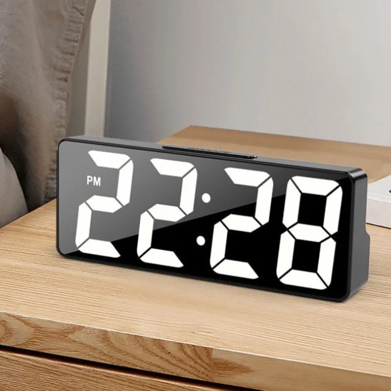 Digital Clock LED Wake up Light Alarm Clock Bedroom Electronic Desktop Clock with Temperature Display Adjustable Brightness