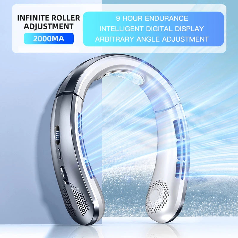 2026 8000Mah Air Cooler USB Hanging Neck Fan Portable Bladeless Mini Rechargeable Mute LED Digital Display Electric Fans