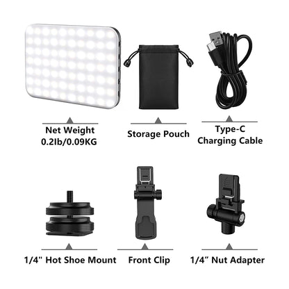 Selfie Light 60 LED 2200Mah Cell Phone Fill Light 7 Modes 10-Level Brightness Portable Clip on Light for Camera /Tablet/Laptop