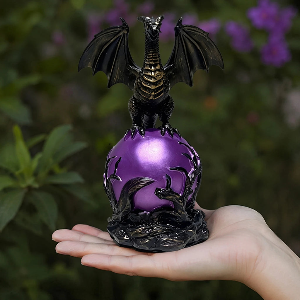 Resin Gothic Dragon LED Crystal Ball Lamp USB Powered Fantasy Dragon Night Light Mystic Orb Light for Dark Aesthetic Decor