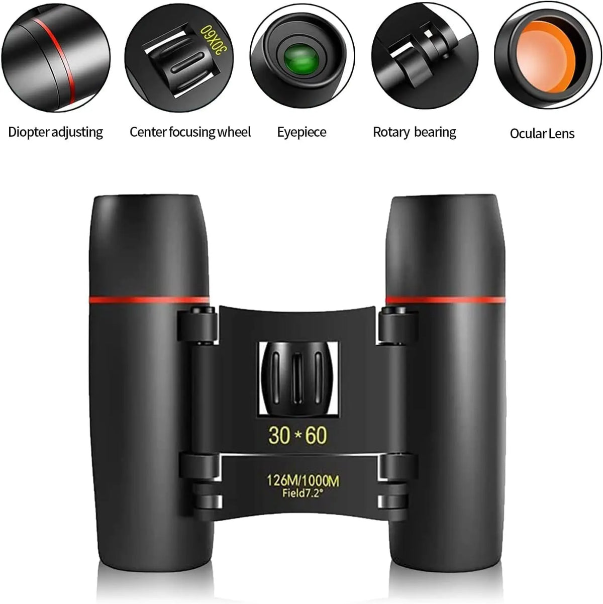 Professional 30X60 Telescope Mini Compact Folding Binoculars HD Portable for Child Outdoor Bird Watching Camping Travel Gift