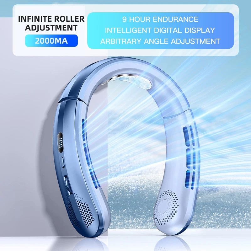 2026 8000Mah Air Cooler USB Hanging Neck Fan Portable Bladeless Mini Rechargeable Mute LED Digital Display Electric Fans