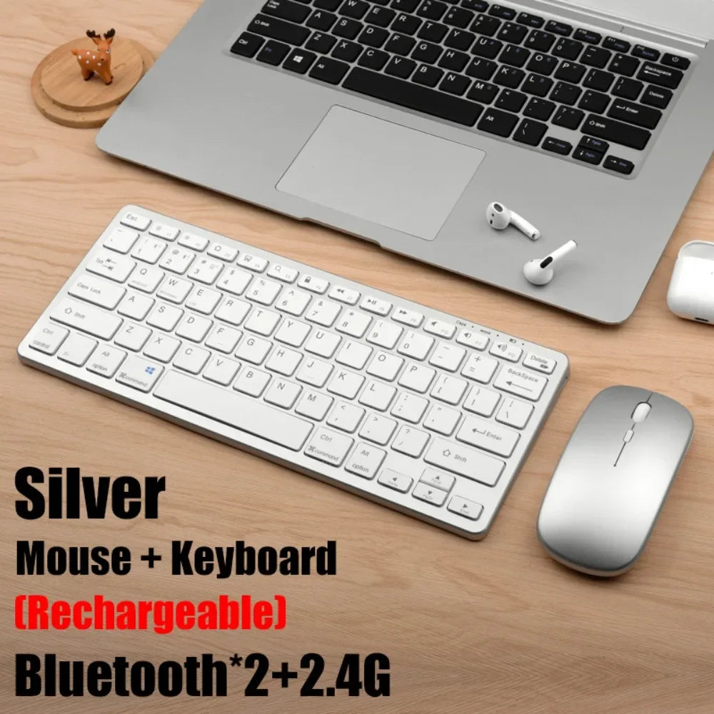 Portable 2.4G Wireless Keyboard Mouse Set 2 Modes Ultra-Thin Keyboard Mouse Combo Bluetooth 5.0 Bluetooth Keyboard for Laptop