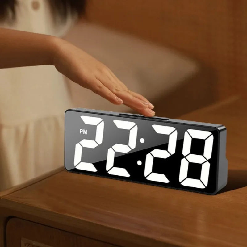 Digital Clock LED Wake up Light Alarm Clock Bedroom Electronic Desktop Clock with Temperature Display Adjustable Brightness