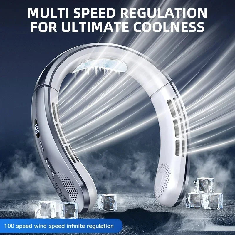 2026 8000Mah Air Cooler USB Hanging Neck Fan Portable Bladeless Mini Rechargeable Mute LED Digital Display Electric Fans